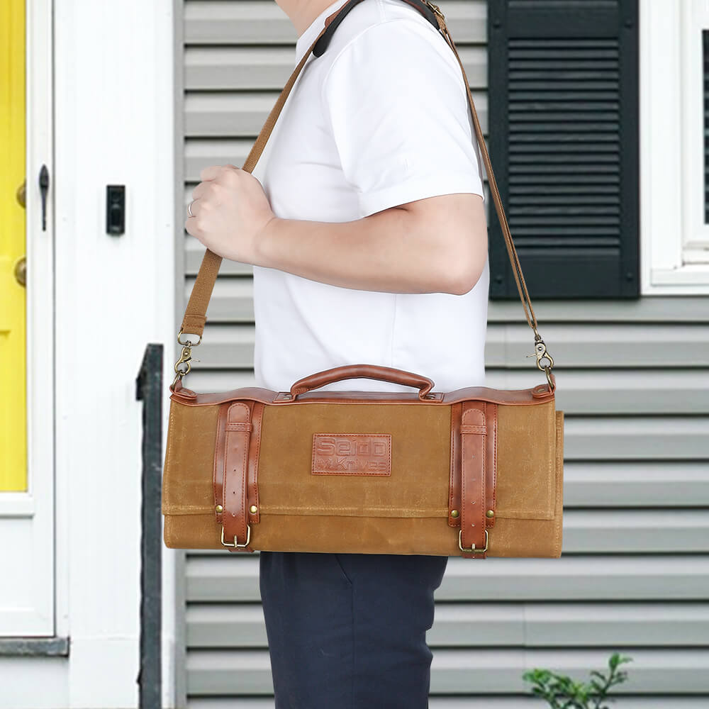 Classic Chef Knife Roll Bag: Brown Canvas